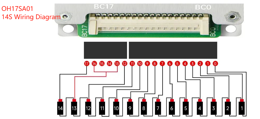 سیم کشی سیستم مدیریت باتری لیتیوم فسفات 7 الی 17 سری